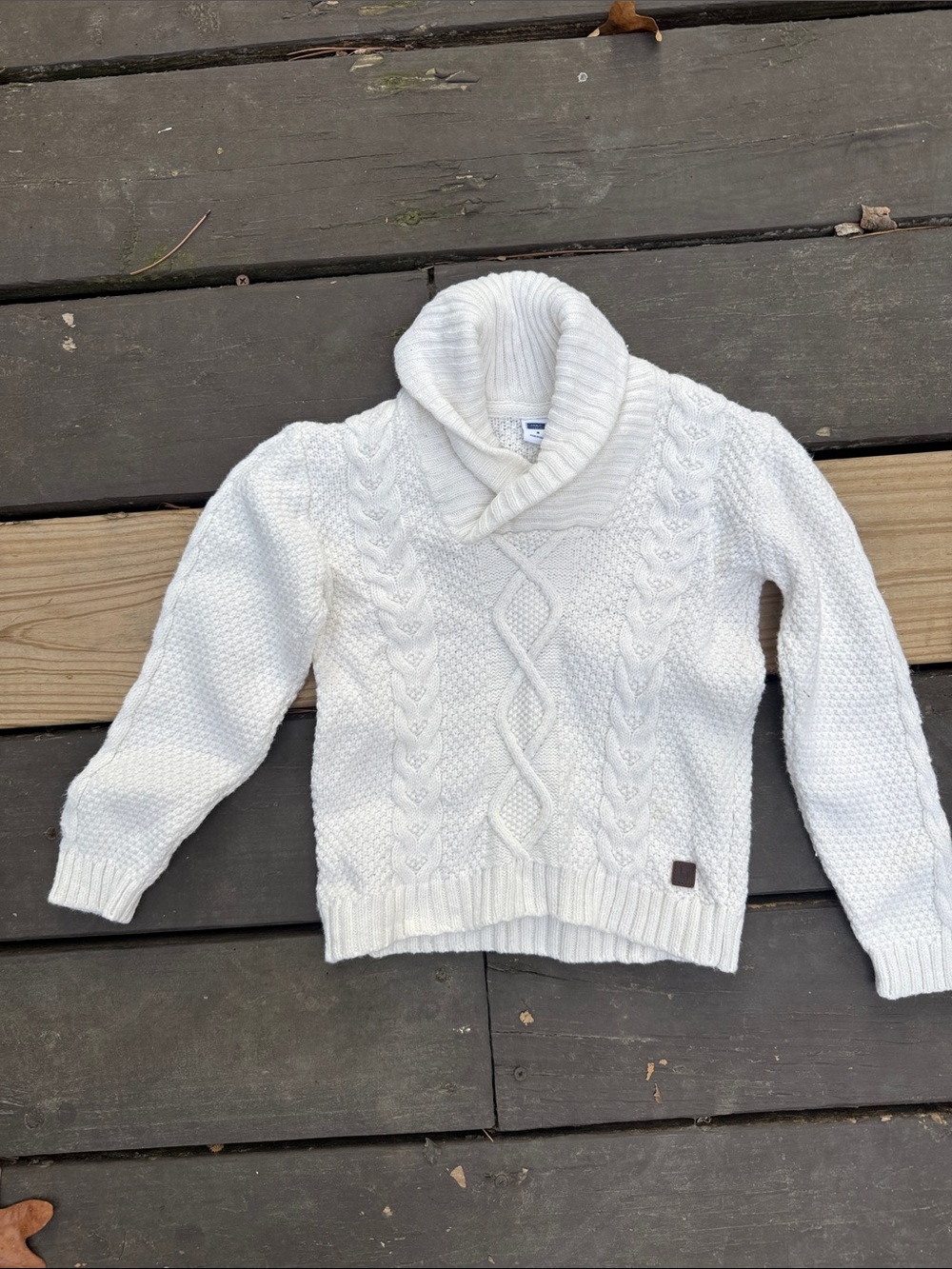 Janie and Jack Cream Cable-Knit Shawl Collar Sweater size 3